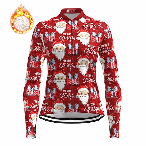 

Women's Cycling Jersey Long Sleeve Winter Bike Top with 3 Rear Pockets Ugly Christmas Funny Christmas Mountain Bike MTB Road Bike Cycling Fleece Lining Warm Moisture Wicking Reflective Strips Red