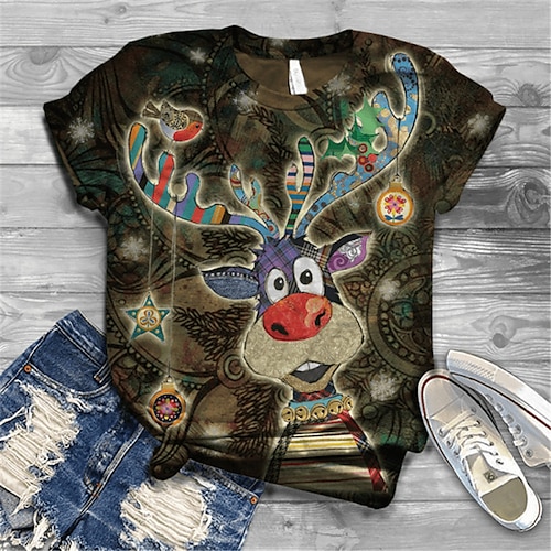 

Women's Plus Size Christmas Tops T shirt Tee Santa Claus Snowman Print Long Sleeve Crew Neck Casual Going out Weekend Polyester Fall Winter Green Orange