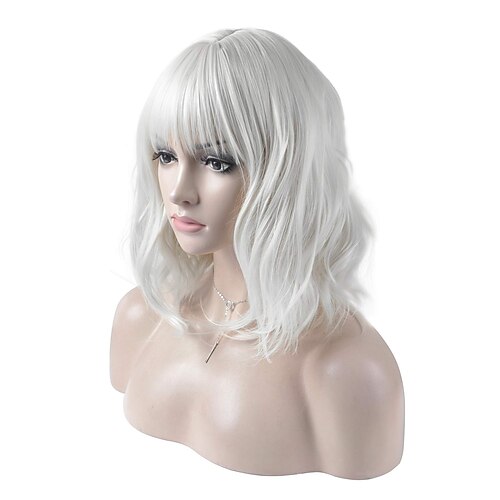 

Synthetic Wig Loose Curl Neat Bang Wig Short A7 Synthetic Hair Women's Cosplay Party Fashion Silver