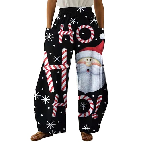 

Women's Pants Trousers Palazzo Harem Pants Green Blue Red High Waist Sports Athleisure Savannah Joggers Christmas Gifts Going out High Cut Print Micro-elastic Full Length Outdoor Santa Claus S M L XL