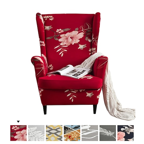 

Floral Stretch Wingback Chair Cover Wing Chair Slipcovers Spandex Fabric Wingback Armchair Covers with Elastic Bottom for Living Room Bedroom Decor