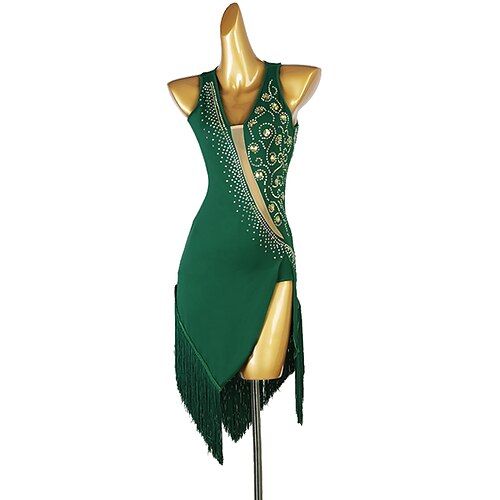 

Latin Dans Kjole Kvast Krystal / Rhinsten Dame Ydeevne Uden ærmer Spandex