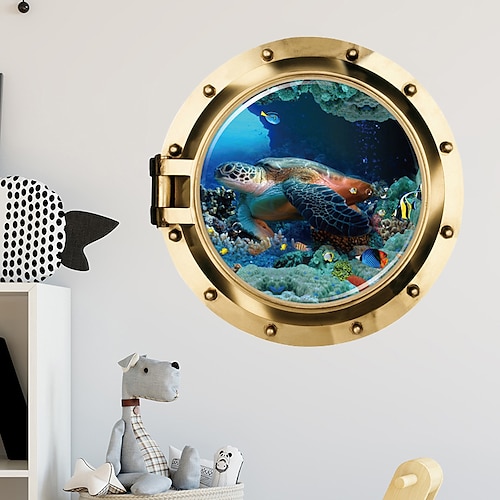 

3D Sea Turtles Animals Wall Stickers Living Room Kids Room Kindergarten Removable Pre-pasted PVC Home Decoration Wall Decal 50X50cm