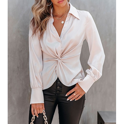 

Women's Shirt Blouse White Plain Long Sleeve Daily Weekend Fashion Streetwear Casual Shirt Collar Regular S