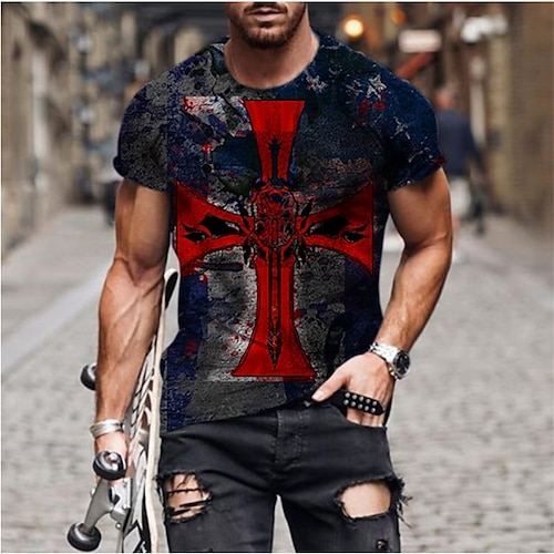 

Men's T shirt Tee Shirt Tee Graphic American Flag Independence Day Crew Neck Blue Brown 3D Print Plus Size Casual Daily Short Sleeve Clothing Apparel Basic Designer Slim Fit Big and Tall / Summer