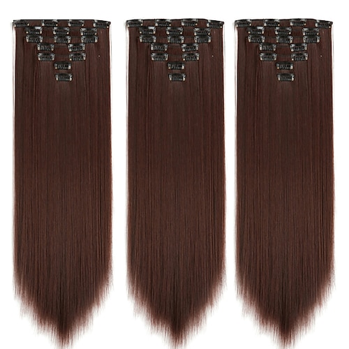 

Synthetic Long Straight Clip in Hair Extensions 22inch Women Fake False Hair Pieces Ombre Black Brown Blonde Styling Hair 7Pcs