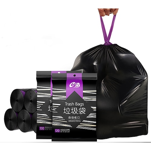 

12pcs Multipurpose Big Drawstring Trash Bags - Black Garbage Bags Disposable Plastic Waste Liners for Bedroom Bathroom Office Home