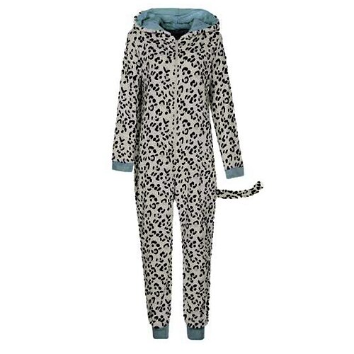 

Women's Pajamas Bodysuits Nighty 1 PCS Leopard Simple Comfort Sweet Home Daily Bed Polyester Warm Gift Hoodie Long Sleeve Elastic Waist Print Hoodie Fall Winter White / Seamed