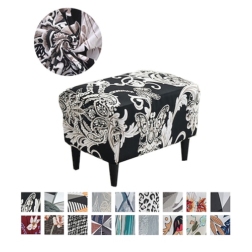 

Floral Printed Stretch Ottoman Cover Spandex Elastic Stretch Rectangle Folding Storage Covers Removable Footstool Protect Footrest Covers