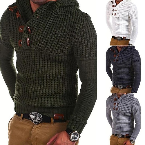 

Men's Sweater Pullover Knit Solid Colored Hoodie Sweaters Clothing Apparel Winter Army Green Dark Gray S M L