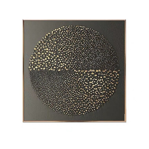 

Oil Painting Handmade Hand Painted Wall Art Modern Black Gold Luxury Geometric Abstract Canvas Home Decoration Decor Stretched Frame Ready to Hang