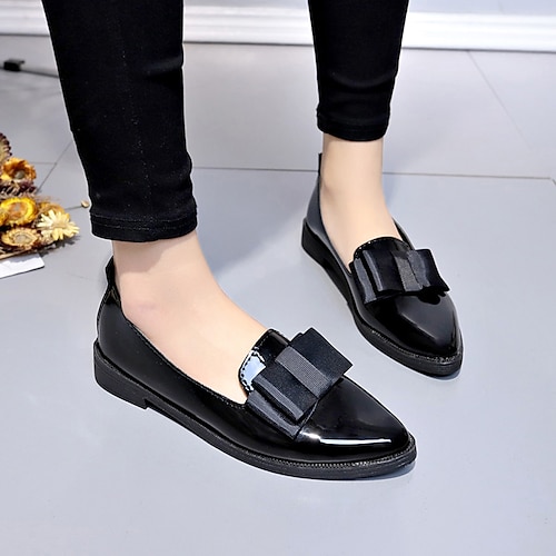 

Women's Loafers Daily Bowknot Block Heel Round Toe Minimalism PU Leather Loafer Solid Colored Black Burgundy