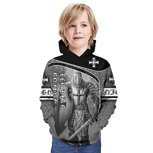 

Kids Boys Hoodie Anime Outdoor 3D Print Long Sleeve Pocket Active 4-12 Years Fall Orange Light gray Dark Gray