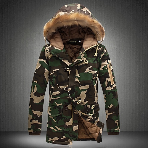 

men's winter camouflage hooded jacket padded jacket warm puffer jacket military fleece jacket casual quilted jacket thicken sweat jacket lightweight outerwear windproof parka trench coat overcoat