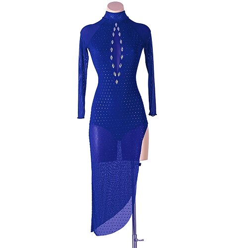 

Latin Dance Dress Crystals / Rhinestones Women's Training Performance Long Sleeve High Spandex Tulle