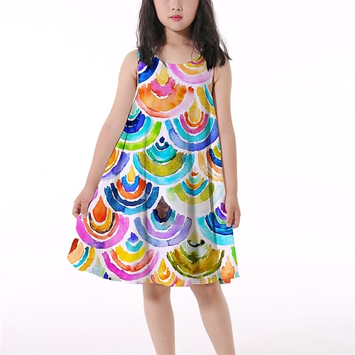 

Kinder Wenig Mädchen Kleid Regenbogen Grafik A Linie Kleid Täglich Festtage Urlaub Bedruckt Regenbogen Übers Knie Ärmellos Alltag nette Art Süß Kleider Sommer Regular Fit 3-10 Jahre