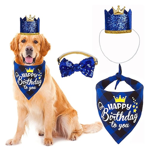 

Dog Birthday Party Supplies, Dog Boy Birthday Hat Bandana Bowtie Set for Small Medium Dogs Pets