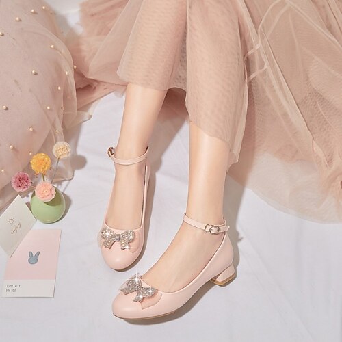 

Femme Chaussures à Talons du quotidien Strass Noeud Talon Bottier Bout rond Microfibre Lanière de cheville Couleur Pleine Blanche Rose