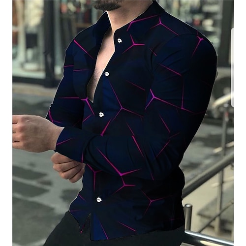 

Men's Shirt Graphic Shirt Optical Illusion Turndown Black 3D Print Outdoor Street Long Sleeve Button-Down Print Clothing Apparel Fashion Designer Casual Breathable / Summer / Spring / Summer