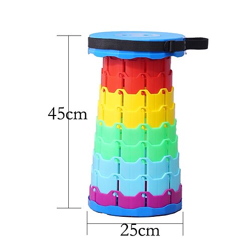 Tabouret Pliable Télescopique – Hauteur Réglable 6,5-45 Cm, Charge 180 Kg, Structure écailles De Poisson, Pour Camping Pêche (arc-en-ciel)