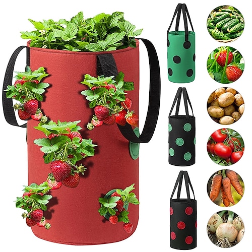 

3 Gal 12 holes Strawberry Grow pot Bags Plants Flower Tomato Growing Garden Wall Hanging Vegetable Root Planting Reusable Hanging Planter