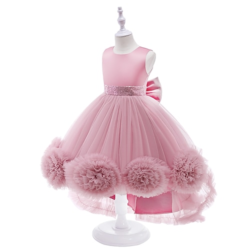 

Kids Little Girls' Dress Solid Colored Party Birthday Mesh Bow Purple Blushing Pink Dusty Rose Asymmetrical Sleeveless Cute Dresses Children's Day Fall Spring Slim 3-10 Years / Summer