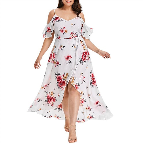 

Robe décontractée grande taille pour femmes floral col en v fendu à manches courtes automne printemps décontracté maxi longue robe décontracté robe quotidienne imprimer