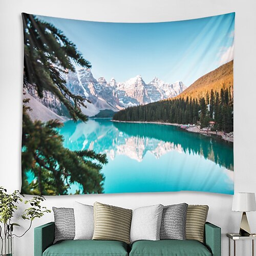 

Beautiful Lake Mountain Tree Landscape Tapestry Art Deco Blanket Curtain Hanging Home Bedroom Living Room Decoration
