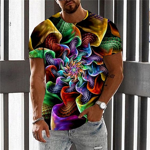 

Men's Unisex T shirt Tee Graphic Prints Spiral Stripe Crew Neck Rainbow 3D Print Daily Holiday Short Sleeve Print Clothing Apparel Designer Casual Big and Tall / Summer / Summer