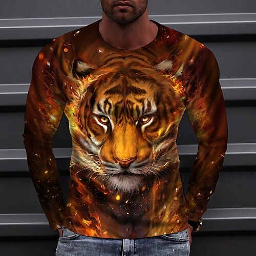

Per uomo maglietta Animali Tigre Girocollo Giallo Stampa 3D Esterno Strada Manica lunga Stampa Abbigliamento Sportivo Di tendenza Abbigliamento sportivo Informale / Estate / Primavera / Estate