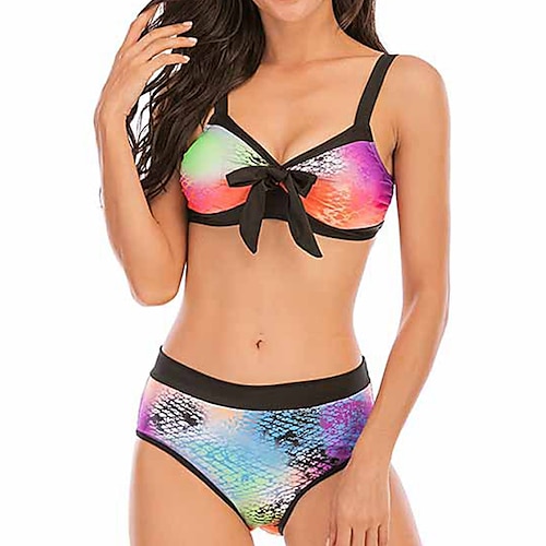 

Women's Swimwear Bikini 2 Piece Plus Size Swimsuit Open Back for Big Busts Print Color Block Rainbow Strap Bathing Suits New Vacation Sexy / Modern / Padded Bras