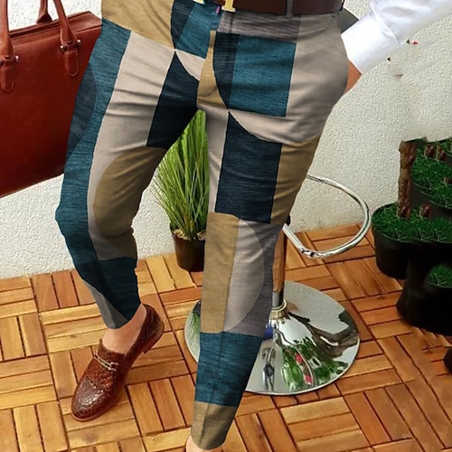 

Men's Chinos Trousers Jogger Pants Pocket Print Geometric Color Block Breathable Soft Casual Daily Cotton Fashion Streetwear Blue Micro-elastic