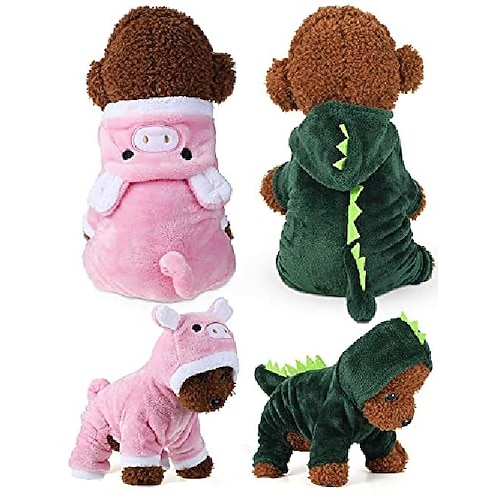 

Dreaflet 2 Pieces Cute Dog Costume Christmas Costume Cat Clothes Pink Pig Design PET Costume Dinosaur Clothing Costume Puppy Outfits PET Warm Hoodie Dress up Clothes for Puppies and Kitten (Large)