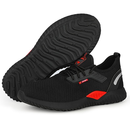 

Women's Trainers Athletic Shoes Work Athletic Plus Size Fall Lace-up Flat Heel Round Toe Sporty Safety Shoes Tissage Volant Lace-up Black / Red