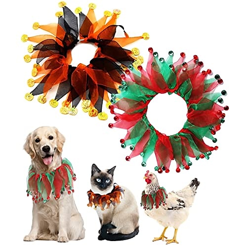 

2 Pack Christmas Pet Collar Ornaments Red Green Collar Bandana Scarf Skirt Adjustable Holiday Dress for Cats Dogs Chicken Toys Festival Decoration Dress Up Funny Gifts