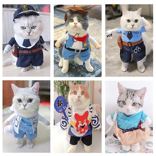 

Cat Dog Halloween Costumes Polyester Cute Pet Halloween Clothes Penalty Police Upright Costume Dress Up for Cats Dogs(S)