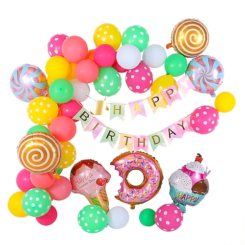 

Candyland balloon arch kit, Candyland Party Decorations, Balloons Garland, with Happy Birthday Banner, Candy, Donut, Ice Cream Foil Balloon