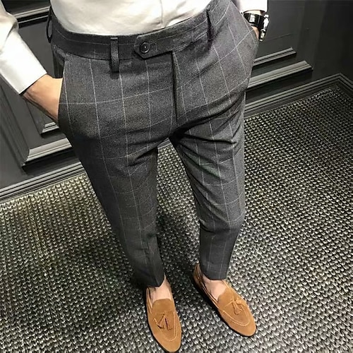 

Men's Chinos Trousers Pencil Pants Jogger Pants Plaid Dress Pants Pocket Lattice Breathable Soft Business Casual Daily Fashion Streetwear Gray Black