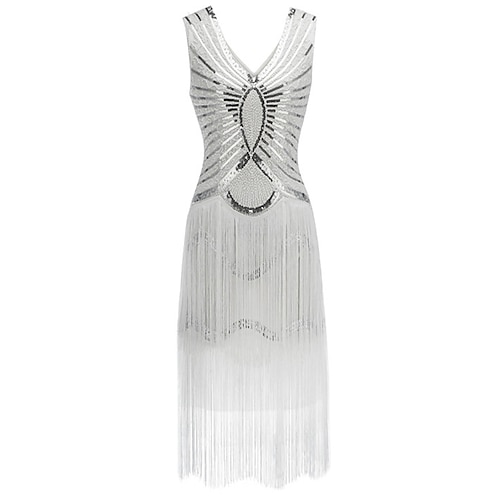 

Mujer Vestido de Fiesta Vestido con flecos Vestido de Lentejuelas Negro Rojo Beige Sin Mangas Floral Lentejuelas Primavera Verano Escote en Pico 1920s Fiesta S M L XL