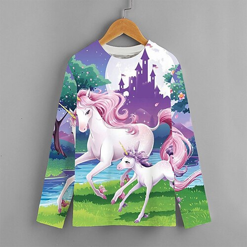 

Kids Girls' T shirt Animal Outdoor 3D Print Long Sleeve Active 3-12 Years Winter Purple