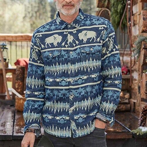 

Men's Shirt 3D Print Geometry Turndown Street Casual Button-Down Print Long Sleeve Tops Casual Fashion Breathable Blue