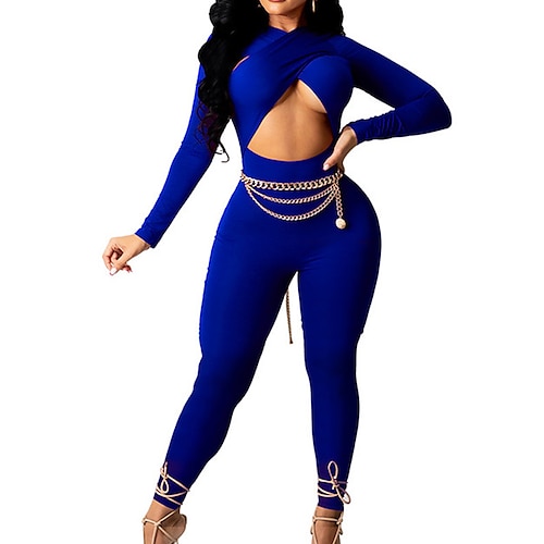 

Damen Jumpsuit Ausgeschnitten Feste Farbe Ständer Aktiv Strassenmode Strasse Ausgehen Regular Fit Langarm Blau Wein Fuchsie S M L XL Frühling