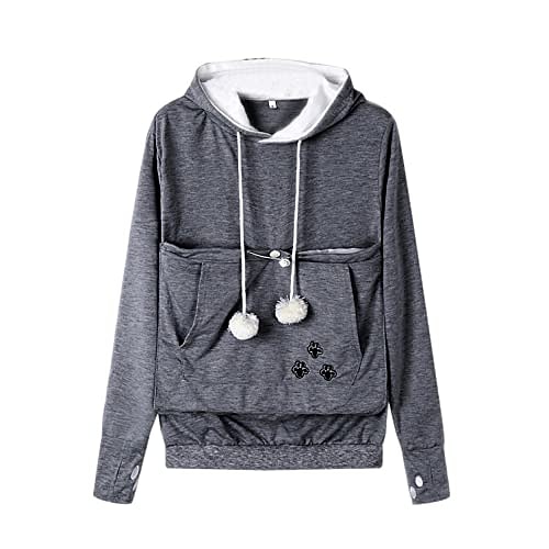 

Women Novelty Hoodie Pet Pouch Hoodies Dog Cat Holder Coat Hooded Tops with Large Pocket for Pet Lovers (Large, Dark Gray)