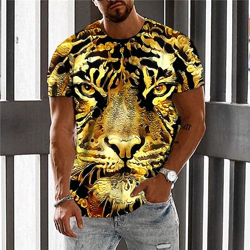 

Men's Unisex T shirt Tee Animal Tiger Graphic Prints Crew Neck Gold 3D Print Daily Holiday Short Sleeve Print Clothing Apparel Designer Casual Big and The Tiger'S Eye