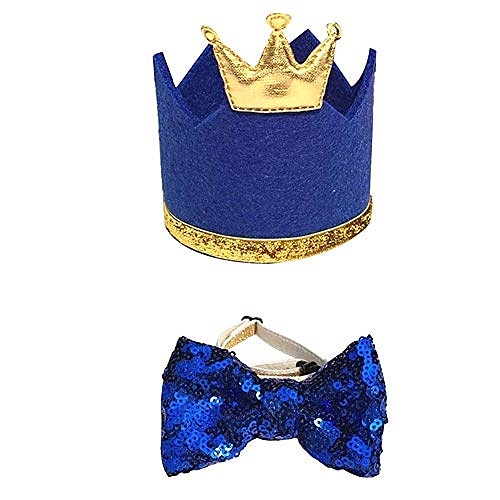 

1 Set Pet Hat Bow Tie Set Pet Crown Hat Blingbling Bow tie Collar Pet Birthday Party Supplies Cosplay Accessory Puppy Birthday Gift for Small Medium Dogs Cats Kitten(Blue)