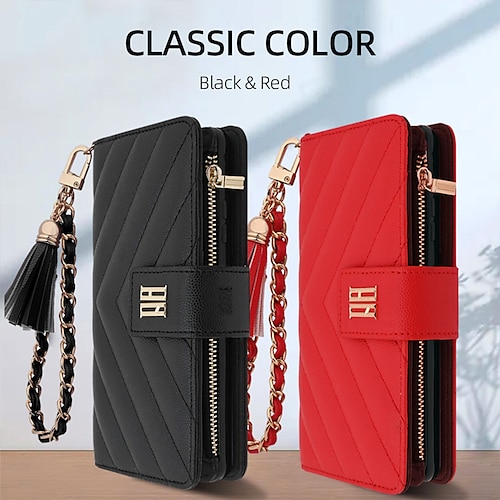 

Phone Case For Apple Wallet Card iPhone 12 iPhone 14 13 Pro Max 14 Plus 13 Mini Zipper with Wrist Strap Card Holder Slots Lines / Waves Genuine Leather