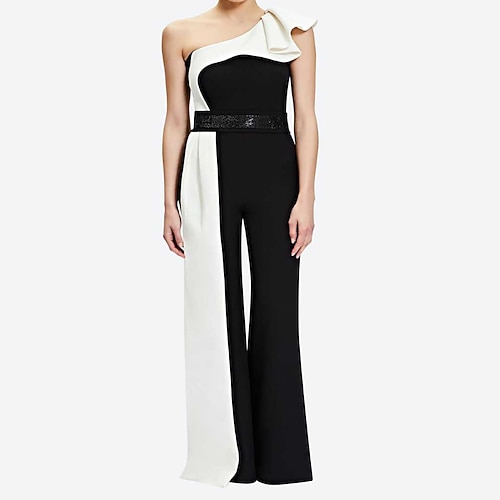 

Women's Jumpsuit Backless Color Block One Shoulder Elegant Party Party Evening Regular Fit Sleeveless Black S M L Spring