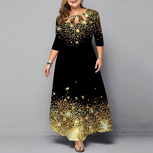 

abito da festa taglie forti da donna girocollo stampa floreale mezza manica primavera autunno elegante abito da festa lungo maxi vestito formale