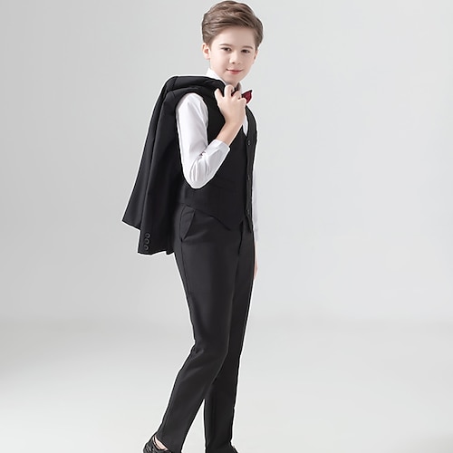 

Kids Boys' Suit & Blazer Clothing Set 5 Pieces Long Sleeve Black Navy Blue Solid Color Bow Special Occasion Indoor Formal Gentle Regular 3-13 Years / Fall / Spring