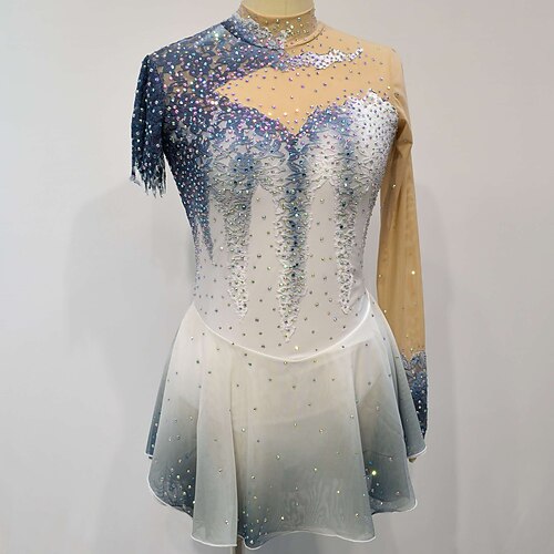 

Figure Skating Dress Women's Girls' Ice Skating Dress Outfits White Patchwork Halo Dyeing Mesh Spandex High Elasticity Competition Skating Wear Handmade Crystal / Rhinestone Long Sleeve Ice Skating